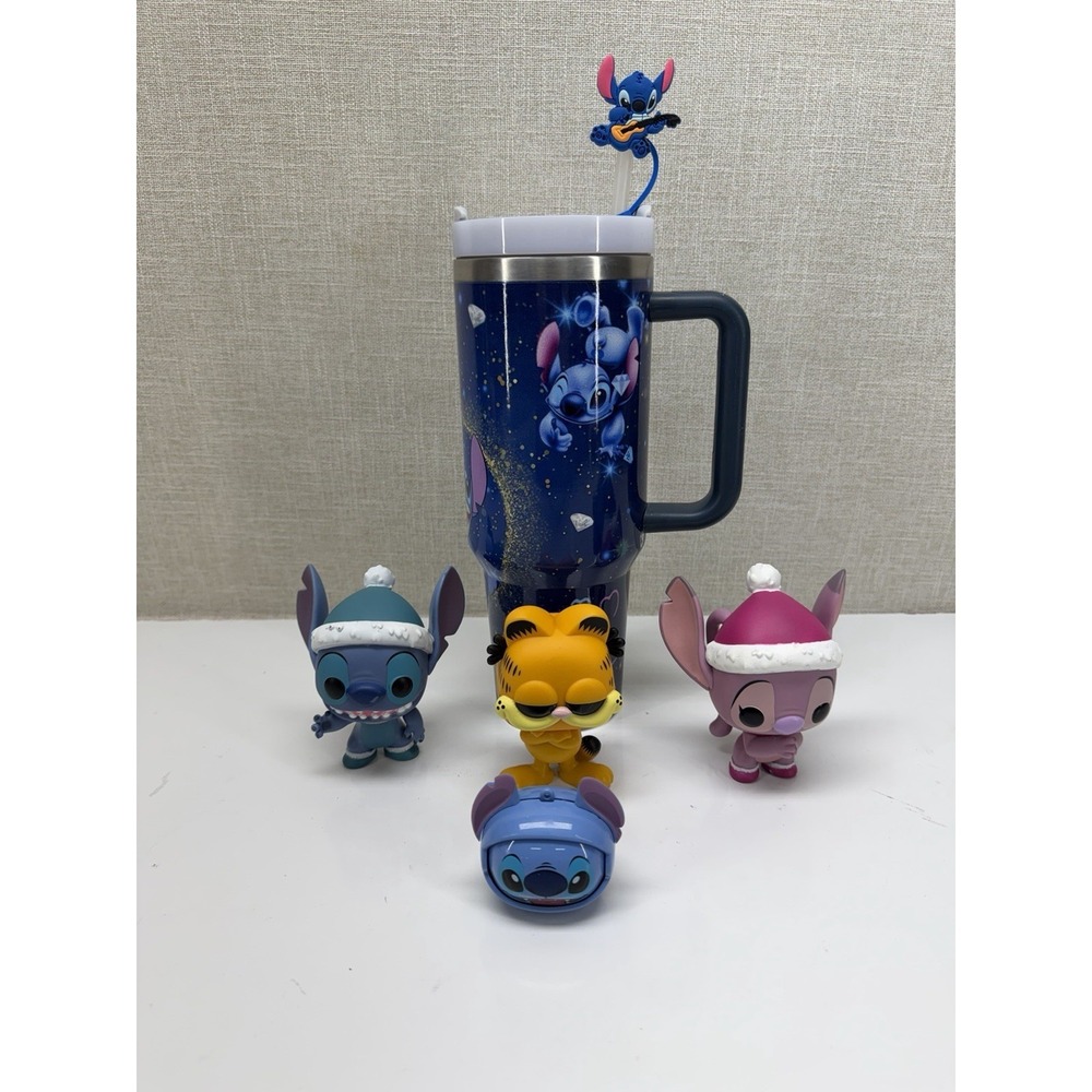 Disney Stitch Lot Tumbler Cup‎ Figures Earbuds Garfield Toy Bundle